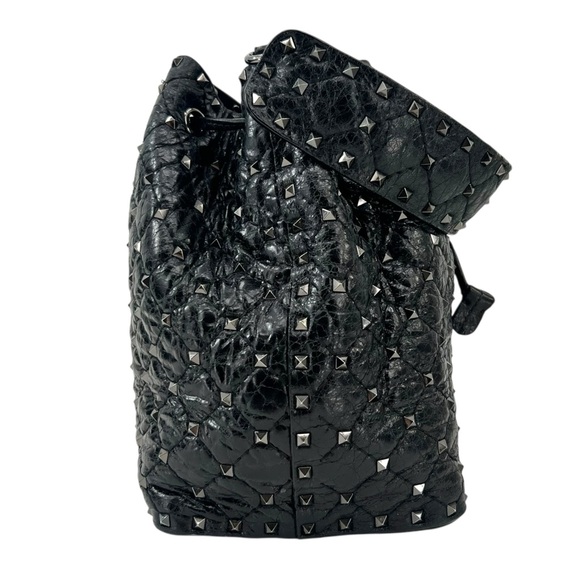Valentino Garavani Black Rockstud Spike Leather Studded Bucket Bag Crossbody - Picture 10 of 16